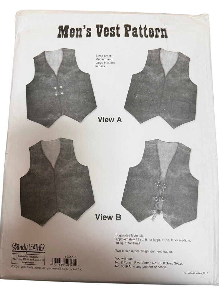 Men`s vest pattern, Tandy Leather.