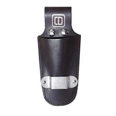 Leather pruning shears holder with ribbon holder.