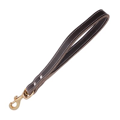 Dog Control Handle Double Leather  3/4 x 12, Brass Snap Hook