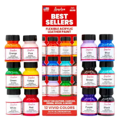 [799-720-12] Angelus, Acrylic Leather Paint, Best Sellers Kit.